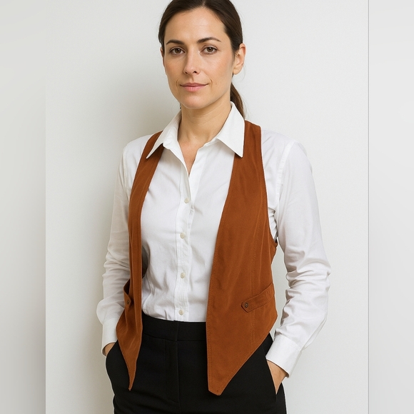 Zara/ Brown Vegan Suede/ Floral Lining Vest/ Size US M - Picture 1 of 13